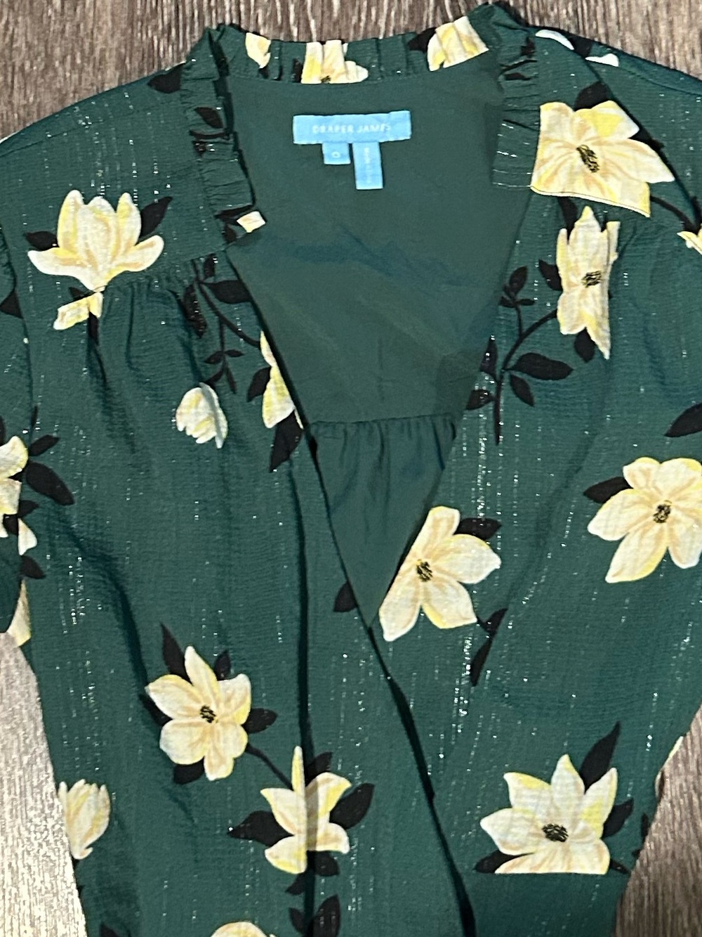 Draper James Green Floral High-Low Dress with Yellow Blooms